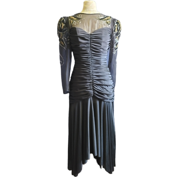 Draped 80s 90s black dress holiday dress - Picture 4 of 7